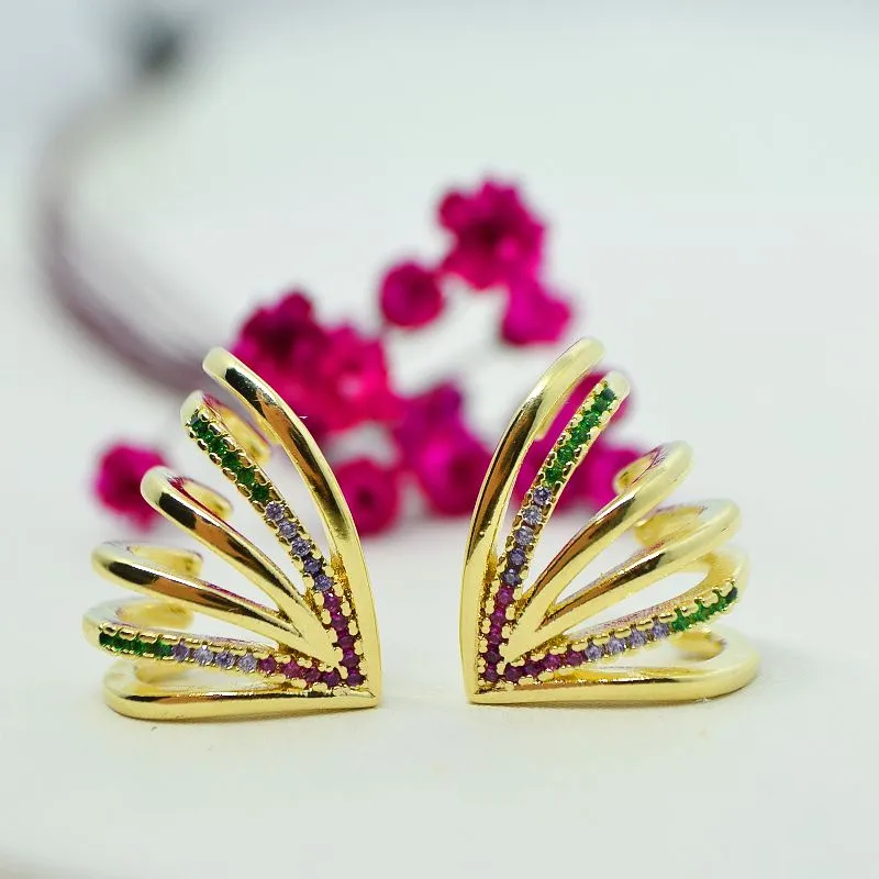 Brinco Ear Cuff Filete Pedras Coloridas